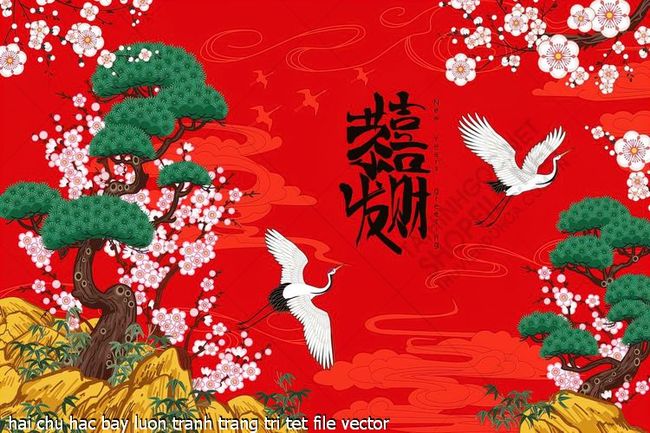 hai chu hac bay luon tranh trang tri tet file vector